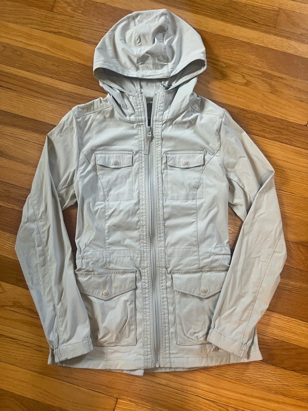 Eddie Bauer Light Gray Hooded Cargo Utility Jacket - Women’s Small